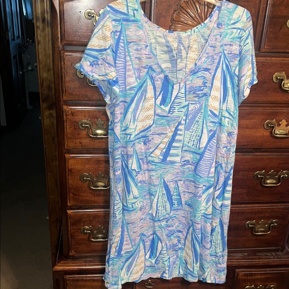Lilly Pulitzer size XL Jessica Short Sleeve Dress Light Lilac Verbena Aboat Time